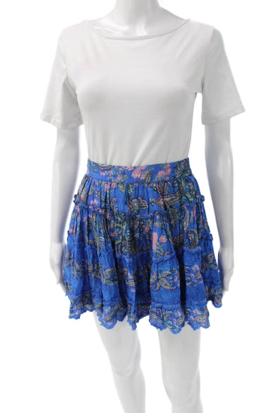 Hemant & Nandita Women Mini Skirt Floral Blue Viscose Pull On Size S