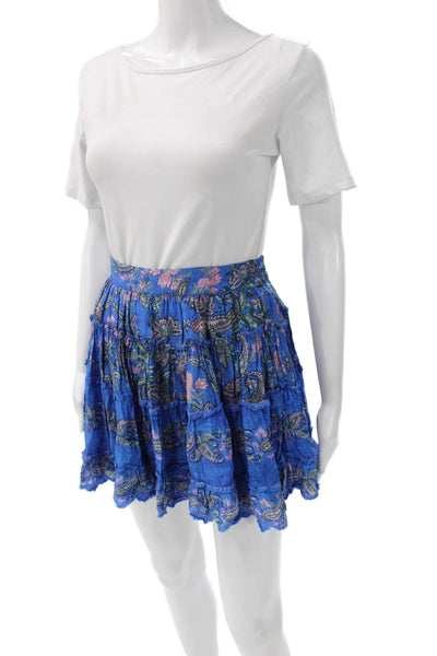 Hemant & Nandita Women Mini Skirt Floral Blue Viscose Pull On Size S