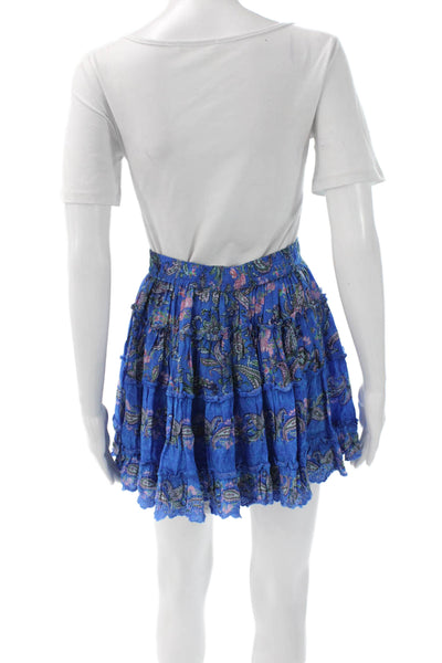 Hemant & Nandita Women Mini Skirt Floral Blue Viscose Pull On Size S