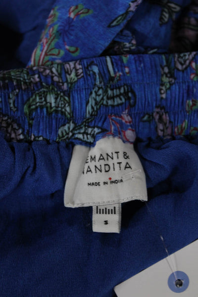 Hemant & Nandita Women Mini Skirt Floral Blue Viscose Pull On Size S