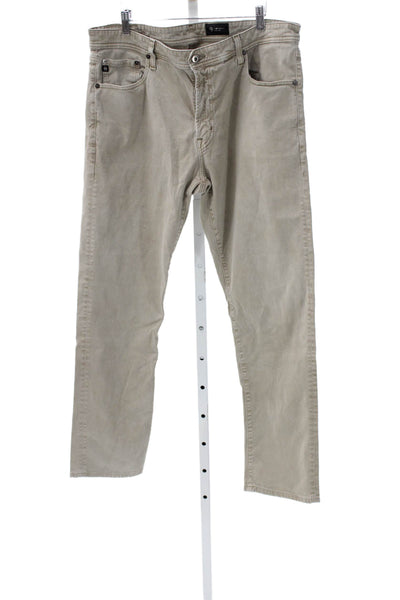 AG Adriano Goldschmied Mens Straight Jeans Beige Button Fly Cotton Size 38