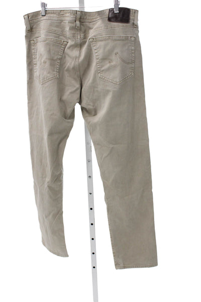 AG Adriano Goldschmied Mens Straight Jeans Beige Button Fly Cotton Size 38