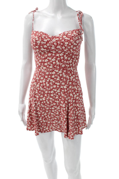 Reformation Womens Mini Floral Sweetheart Dress Red Zip Sleeveless Size 0