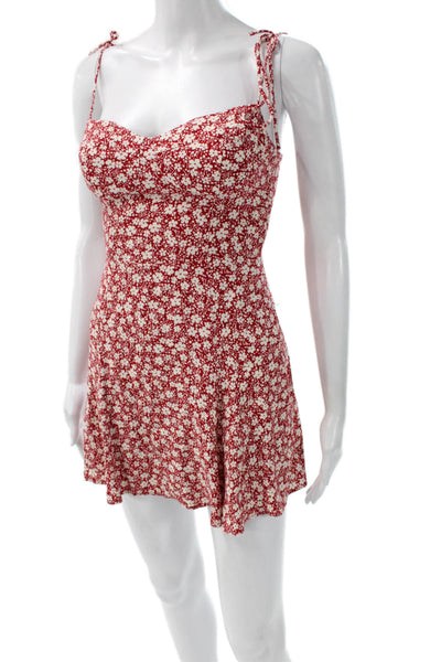 Reformation Womens Mini Floral Sweetheart Dress Red Zip Sleeveless Size 0