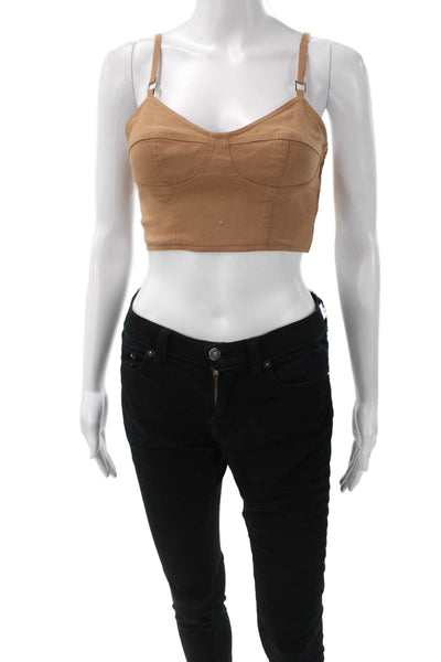 A.L.C. Womens Cropped Linen Blend Tank Sweetheart Neckline Beige Zip Size 0