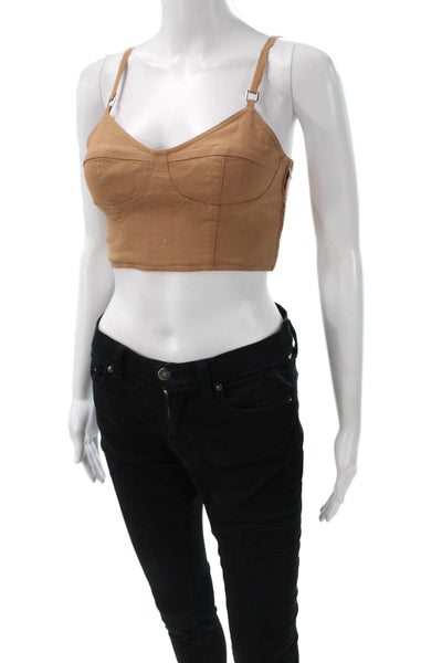 A.L.C. Womens Cropped Linen Blend Tank Sweetheart Neckline Beige Zip Size 0
