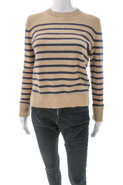 La Ligne Women Cashmere Striped Crew Neck Pullover Beige Long Sleeve Size 2XS
