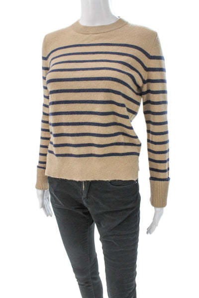 La Ligne Women Cashmere Striped Crew Neck Pullover Beige Long Sleeve Size 2XS