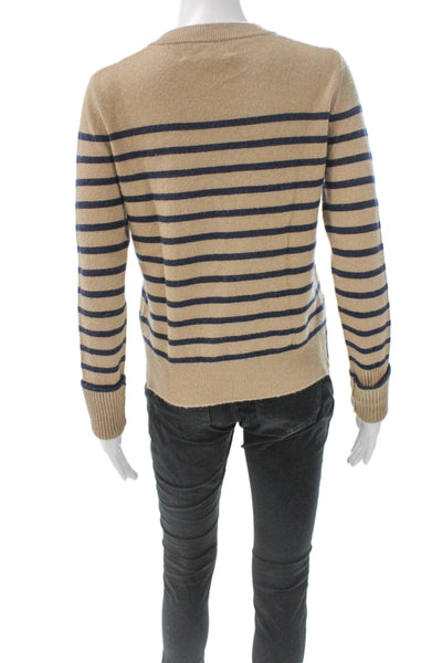 La Ligne Women Cashmere Striped Crew Neck Pullover Beige Long Sleeve Size 2XS