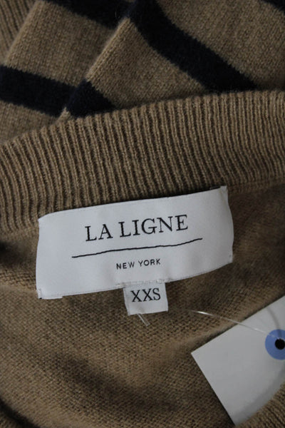 La Ligne Women Cashmere Striped Crew Neck Pullover Beige Long Sleeve Size 2XS