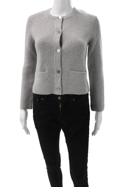 Theory Womens Cardigan Gray 90% Wool Round Neck Long Sleeve Size PP