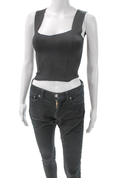 A.L.C. Womens Cropped Tank Square Neck Sleeveless Black Size XS