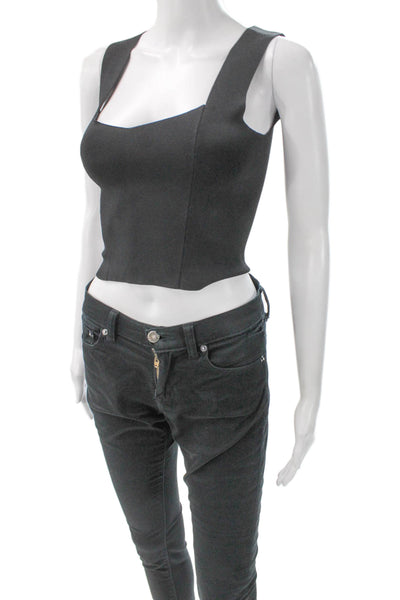 A.L.C. Womens Cropped Tank Square Neck Sleeveless Black Size XS