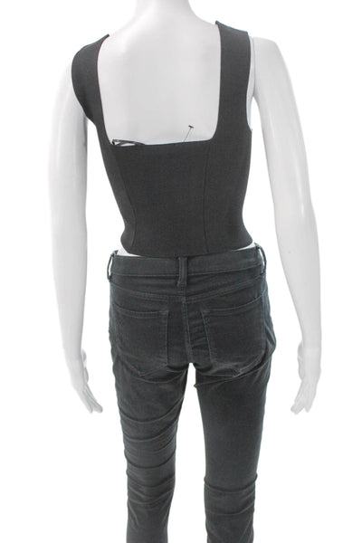 A.L.C. Womens Cropped Tank Square Neck Sleeveless Black Size XS