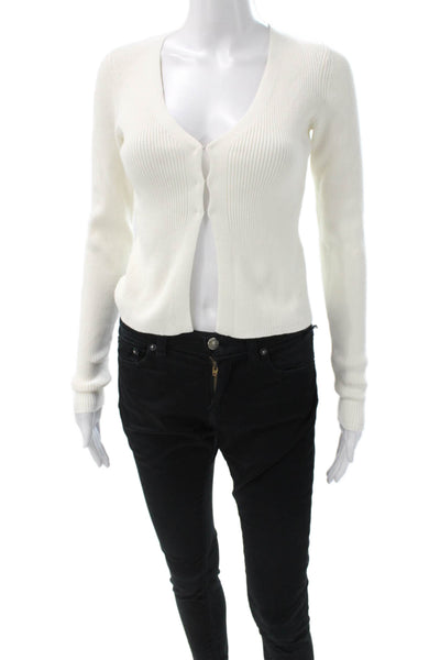 Reformation Womens Cardigan White V Neck Long Sleeve 92% Organic Cotton Size XS