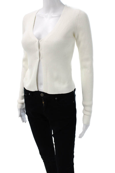 Reformation Womens Cardigan White V Neck Long Sleeve 92% Organic Cotton Size XS