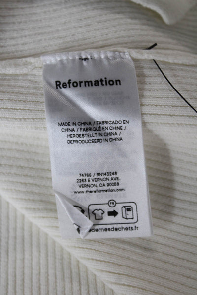 Reformation Womens Cardigan White V Neck Long Sleeve 92% Organic Cotton Size XS