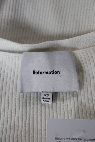 Reformation Womens Cardigan White V Neck Long Sleeve 92% Organic Cotton Size XS