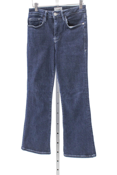 Frame Women Flared Jeans Blue Button Mid Rise Organic Cotton Size 1