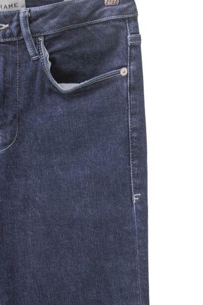 Frame Women Flared Jeans Blue Button Mid Rise Organic Cotton Size 1