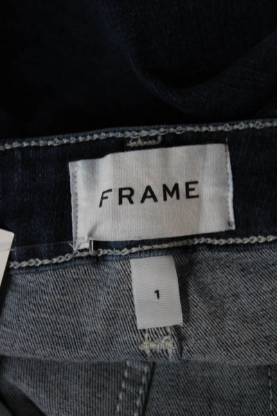 Frame Women Flared Jeans Blue Button Mid Rise Organic Cotton Size 1