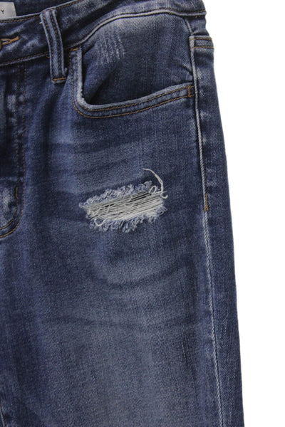 Flying Monkey Women Cropped Blue Jeans Mid Rise Cotton Blend Inseam 26 Size 28
