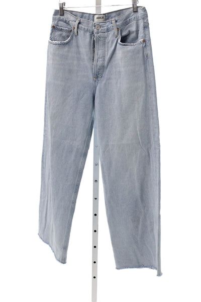 Agolde Women Wide Leg Blue Jeans Mid Rise Button Cotton Size 29
