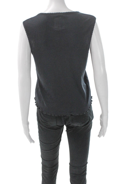 Chaser Women Gray Basic Sleeveless Tank 100% Cotton Round Neck Size M