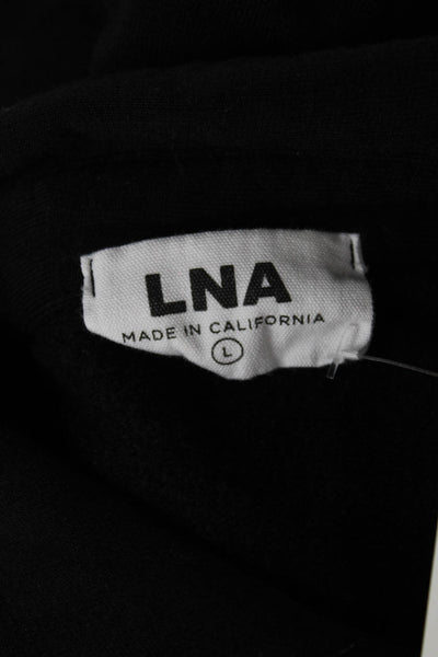 LNA Womens Cropped Collared Button Up Blouse Black Modal Long Sleeve Size L