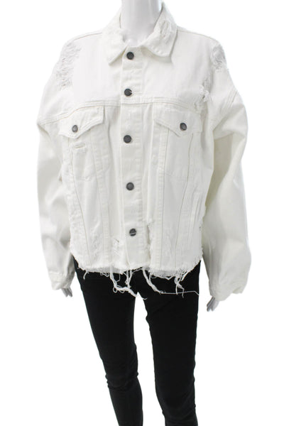Carmar Womens Basic Denim Jacket White Button Long Sleeve Size M