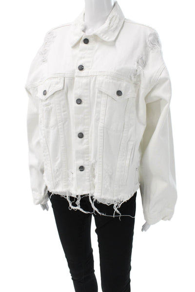 Carmar Womens Basic Denim Jacket White Button Long Sleeve Size M