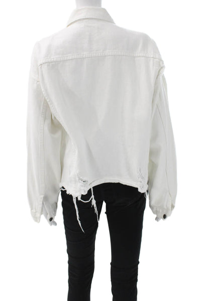 Carmar Womens Basic Denim Jacket White Button Long Sleeve Size M