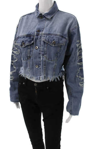 Carmar Womens Basic Denim Jacket Blue Button Long Sleeve Size S