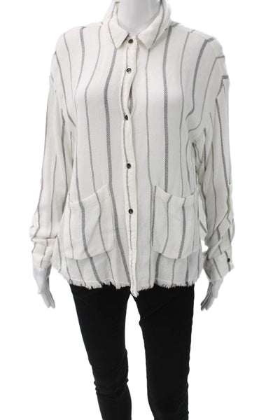 Bella Dahl Women Basic White Collared Striped Long Sleeve Blouse Size M