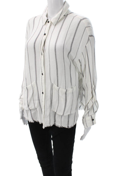 Bella Dahl Women Basic White Collared Striped Long Sleeve Blouse Size M