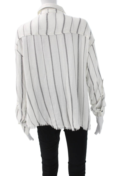 Bella Dahl Women Basic White Collared Striped Long Sleeve Blouse Size M