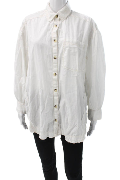 We The Free Unisex Button Down Collared Cotton Long Sleeve Top White Size S