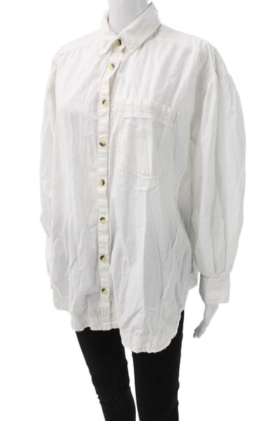 We The Free Unisex Button Down Collared Cotton Long Sleeve Top White Size S