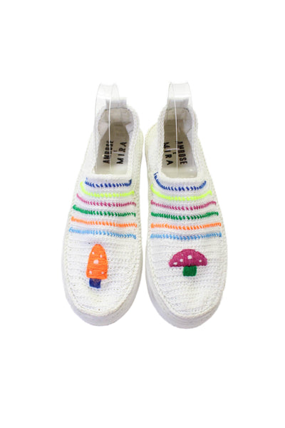 Amrose Womens Knit Slip On Low Top Sneakers White Size 39 9