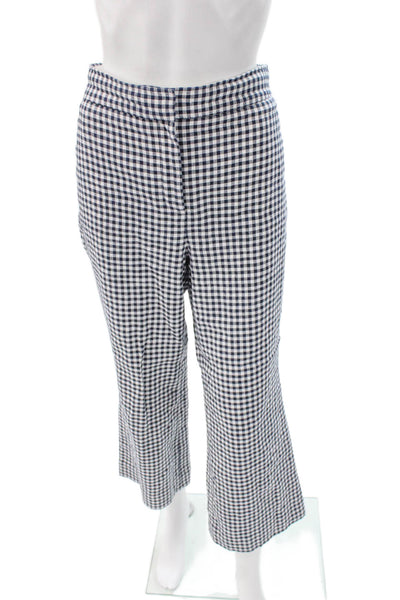 J Crew Women Cropped Check Linen Blend Pants Blue Zip Size 10