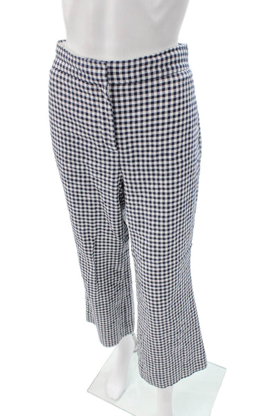 J Crew Women Cropped Check Linen Blend Pants Blue Zip Size 10