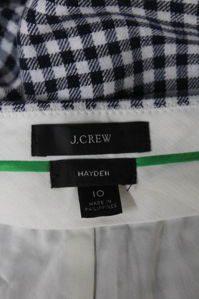 J Crew Women Cropped Check Linen Blend Pants Blue Zip Size 10