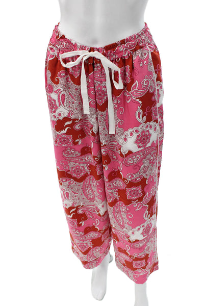 J Crew Women Paisley Polyester Pajama Pants Pink Drawstring Size 10