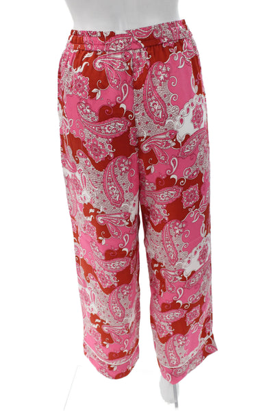 J Crew Women Paisley Polyester Pajama Pants Pink Drawstring Size 10