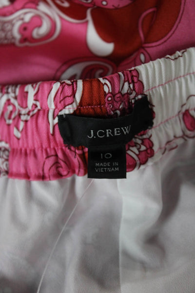 J Crew Women Paisley Polyester Pajama Pants Pink Drawstring Size 10