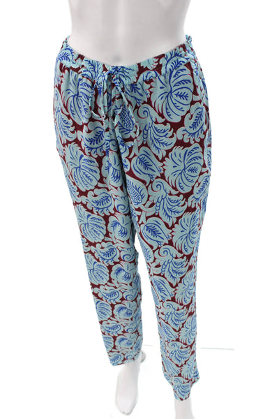 J Crew Womens Silk Floral Drawstring Pants Blue Size 8