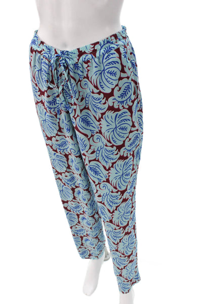 J Crew Womens Silk Floral Drawstring Pants Blue Size 8