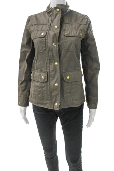 J Crew Women Military Jacket Green Cotton Button Long Sleeve Size PS