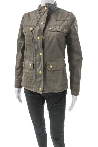 J Crew Women Military Jacket Green Cotton Button Long Sleeve Size PS
