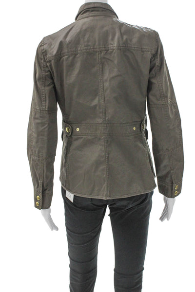 J Crew Women Military Jacket Green Cotton Button Long Sleeve Size PS